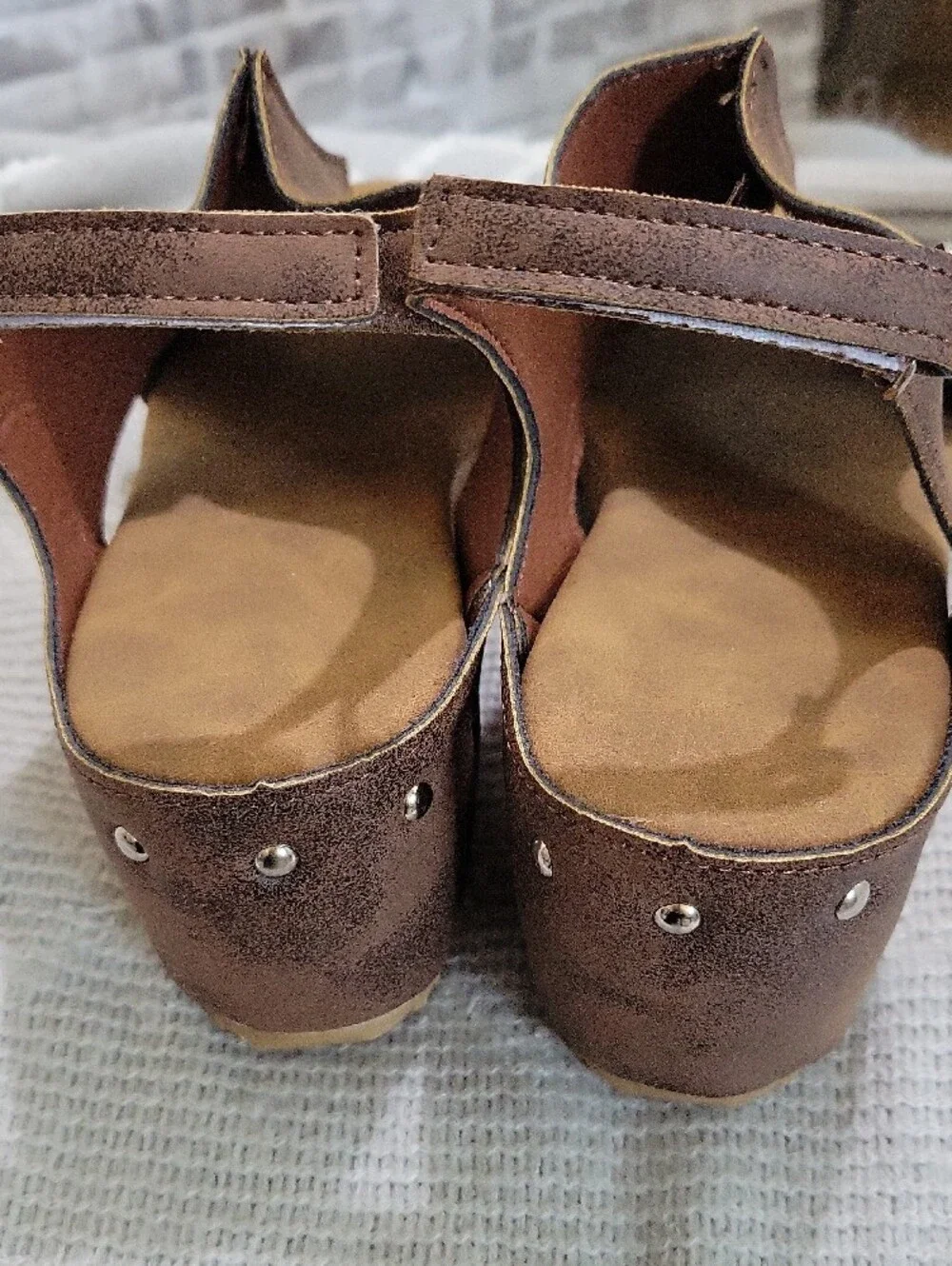 Cork Wedge Peep Toe Sandals - Bronze Brown Classic Comfort, Womens Sz 10 (41)